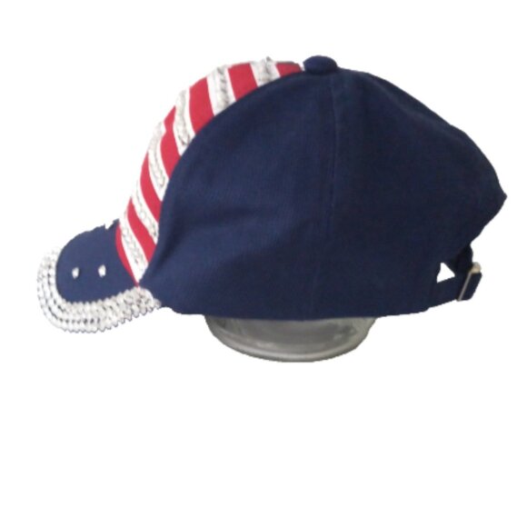 Women’s USA Patriotic Baseball Cap Hat Stars & Stripes Rhinestones Adjustable - Picture 4 of 8